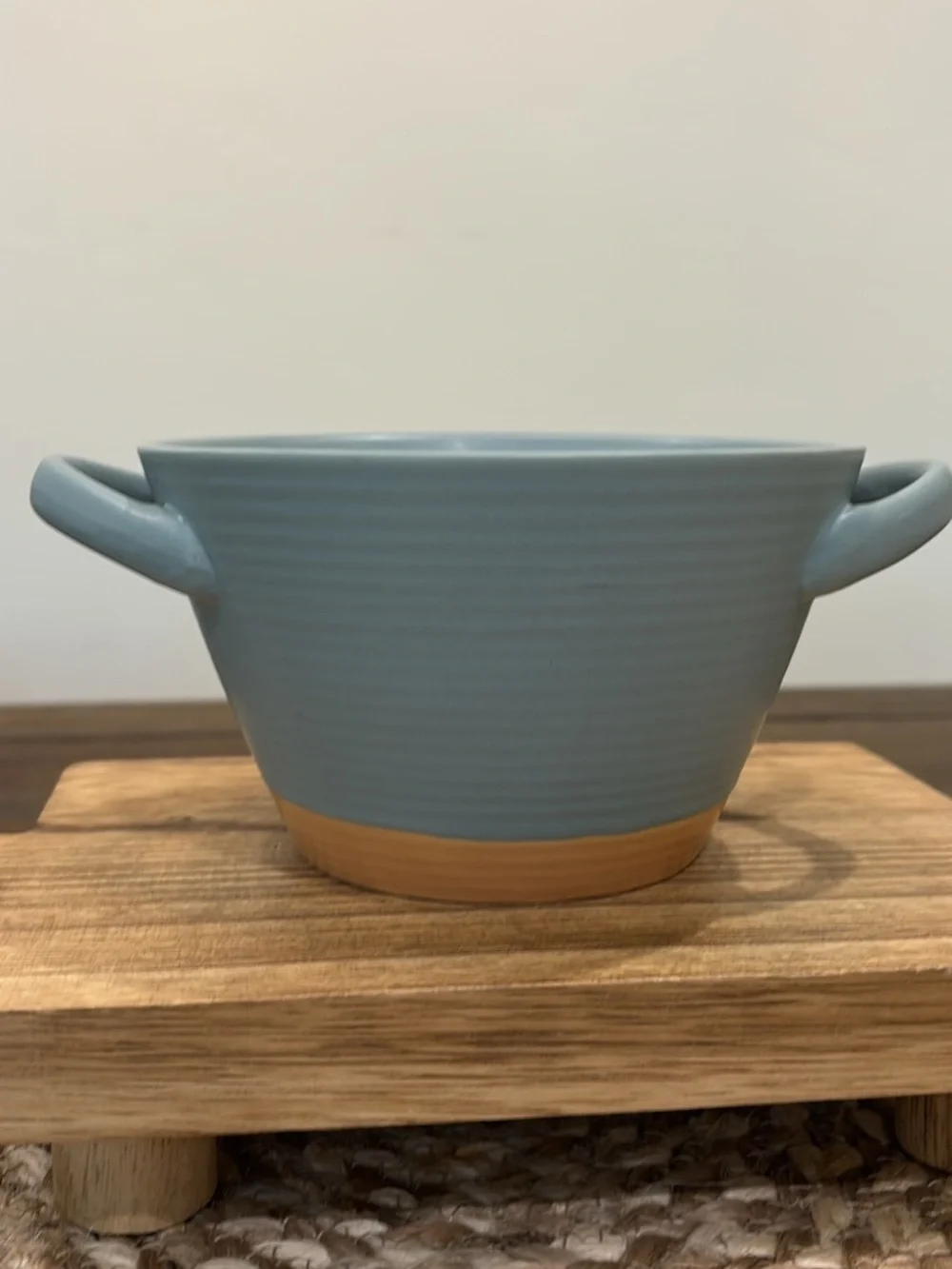 Blue Two-Handled Ceramic Bowl with tan Base